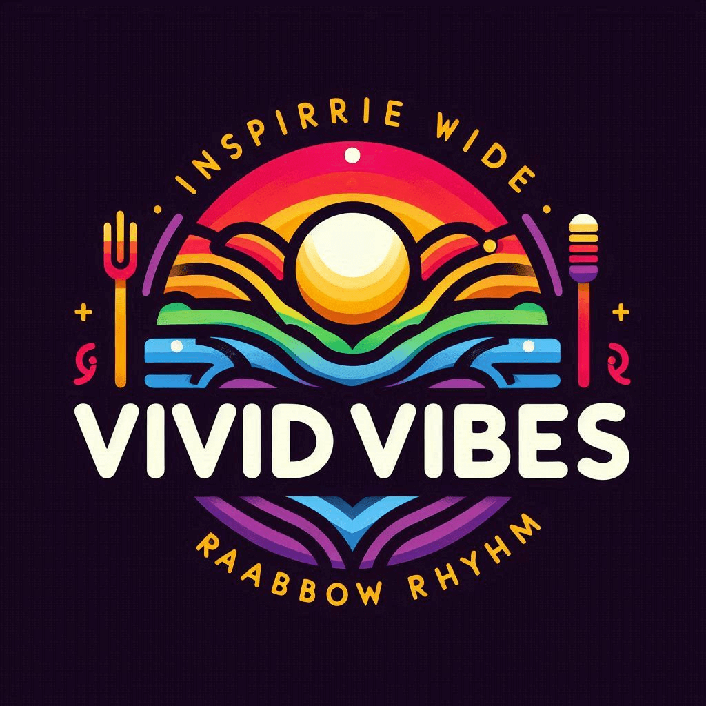 Colorful VIVID VIBES logo featuring vibrant sun and abstract designs, symbolizing style and creativity.