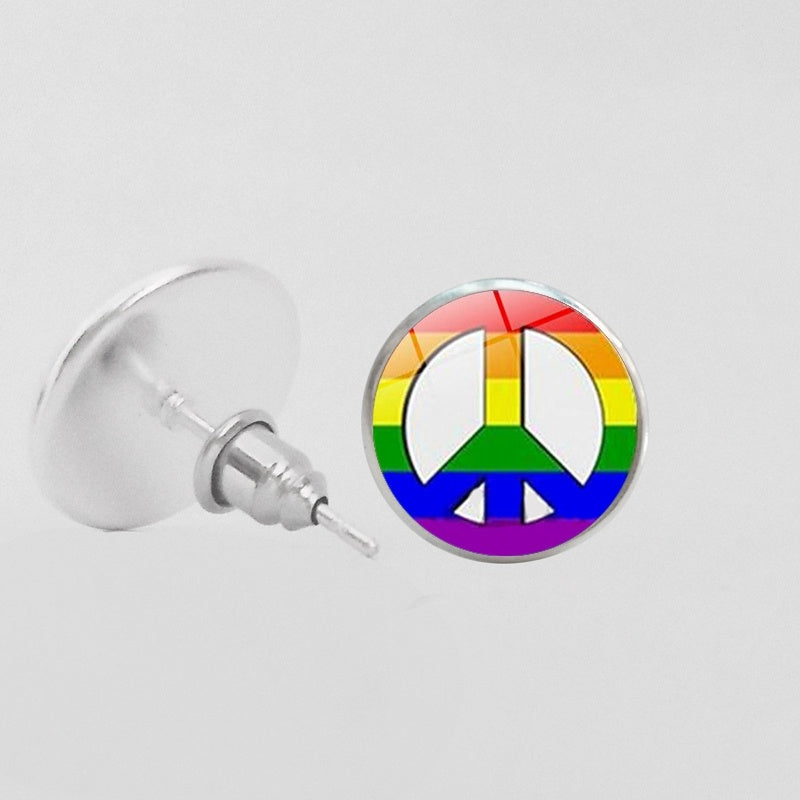 LGBT Pride Round Glass Stud Earrings Gay Lesbian Bisexual Transgender Jewelry Accessories
