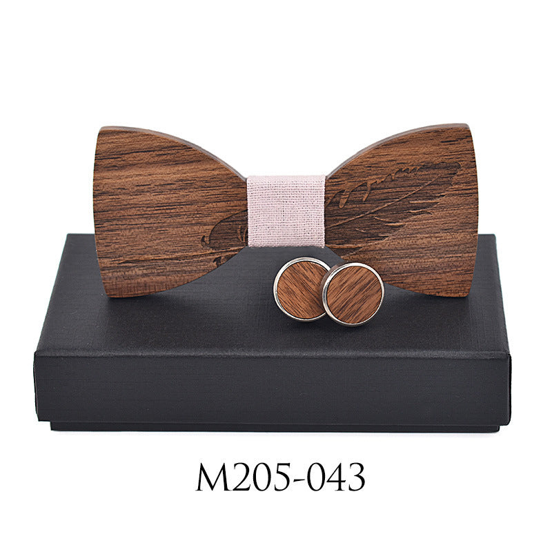 Business Leisure Feather Carving Wooden Tie Cuff Buckle Set
