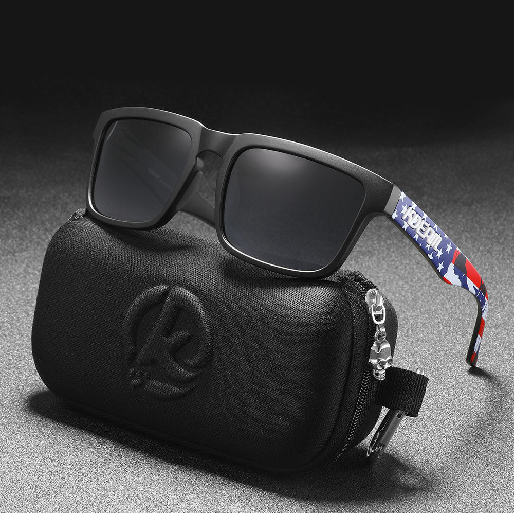 Men And Women Dazzling Color Polarized Sunglasses with a sleek black case and stylish design.