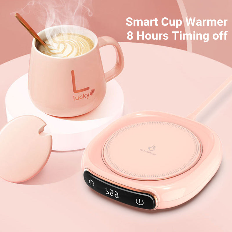 Coffee Mug Warmer Warm Coaster Smart Heating Cup Thermal Insulation Constant Temperature Coaster Heating Pad Desktop with pink design.