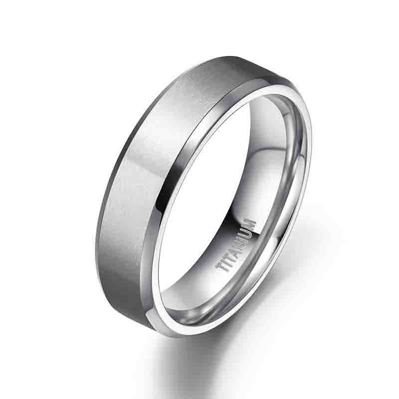 Brushed Wide Face 610mm Unisex Beveled Silver Titanium Ring showcasing a sleek and modern design in silver.