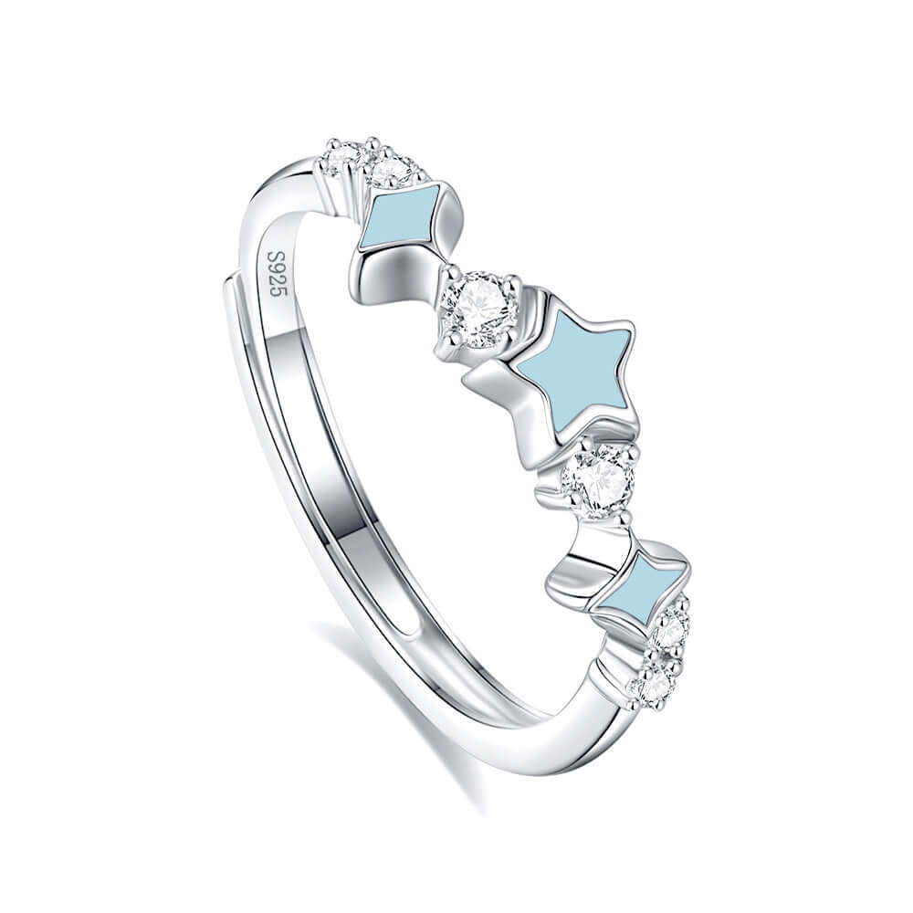 S925 Silver Couple Ring Original Design High End with geometric star shapes and diamond inlay, minimalist fashion jewellery.