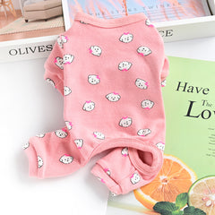 Cotton Cute Pet Pajamas Puppy Dog Clothes Spring And Autumn in pink with cute bear print for pets.
