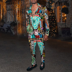Men's Fashion Casual 3D Colorful Print Long Sleeve Shirt Set