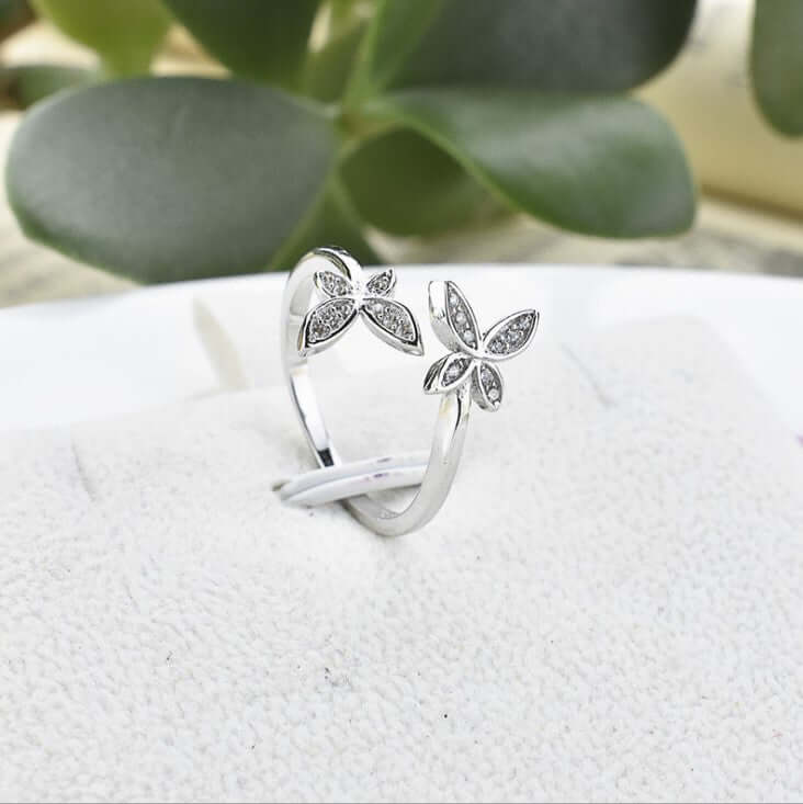 Sterling Silver Adjustable Butterfly Ring featuring gem embellishments, perfect fashion jewellery for Christmas and everyday wear.