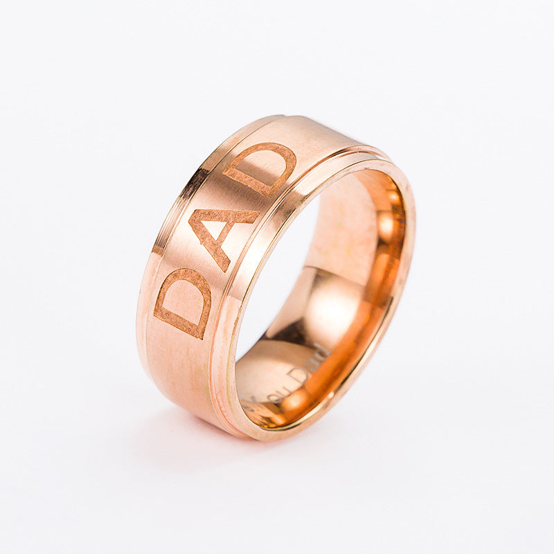 Monogram ring titanium steel ring with engraved 'DAD' in a stylish design, perfect for fashion jewellery at Christmas.