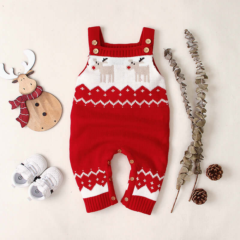 Children's sling Christmas elk jumper in red with reindeer pattern, perfect for festive occasions and stylish spring/autumn wear.
