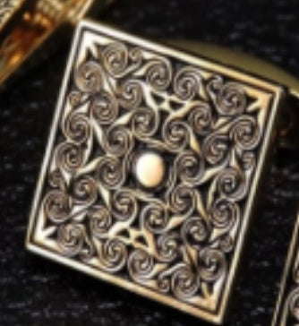 Golden carved rose flower cufflinks tie clip set