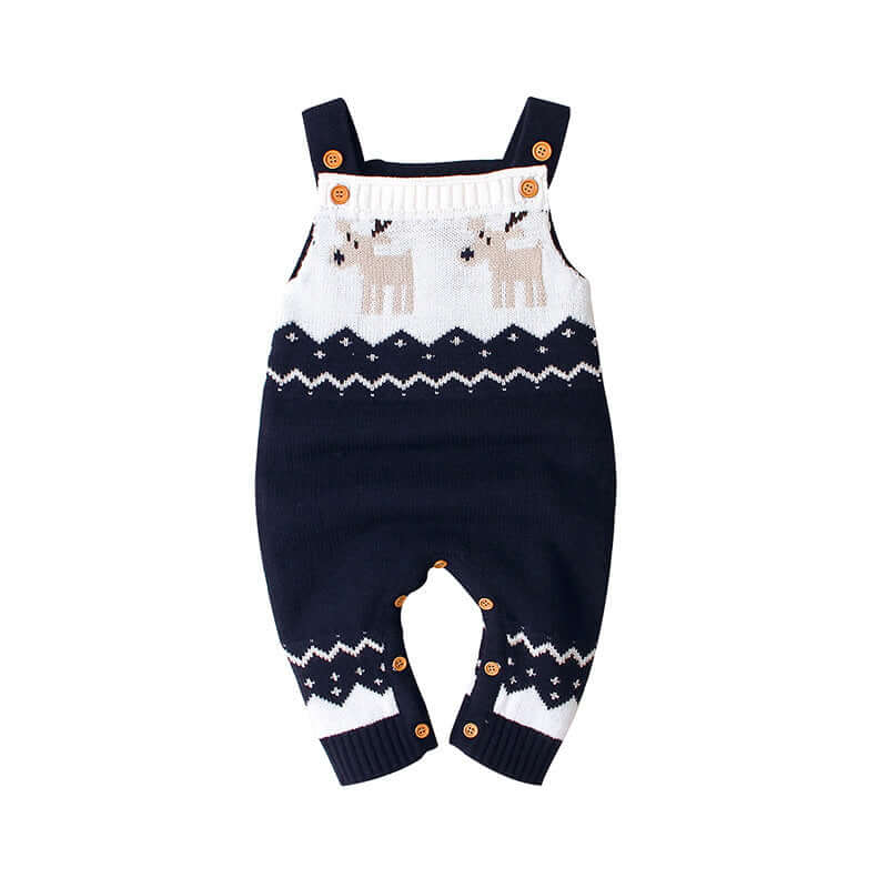 Children's sling Christmas elk jumper featuring a festive elk design in navy blue and white, perfect for spring and autumn.