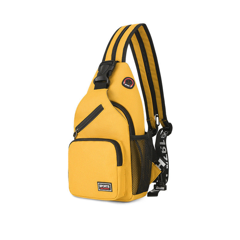 Waterproof wild chest bag in yellow with soft Oxford cloth and adjustable strap for casual wear.