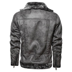 Winter lapel leather jacket plus velvet thick casual