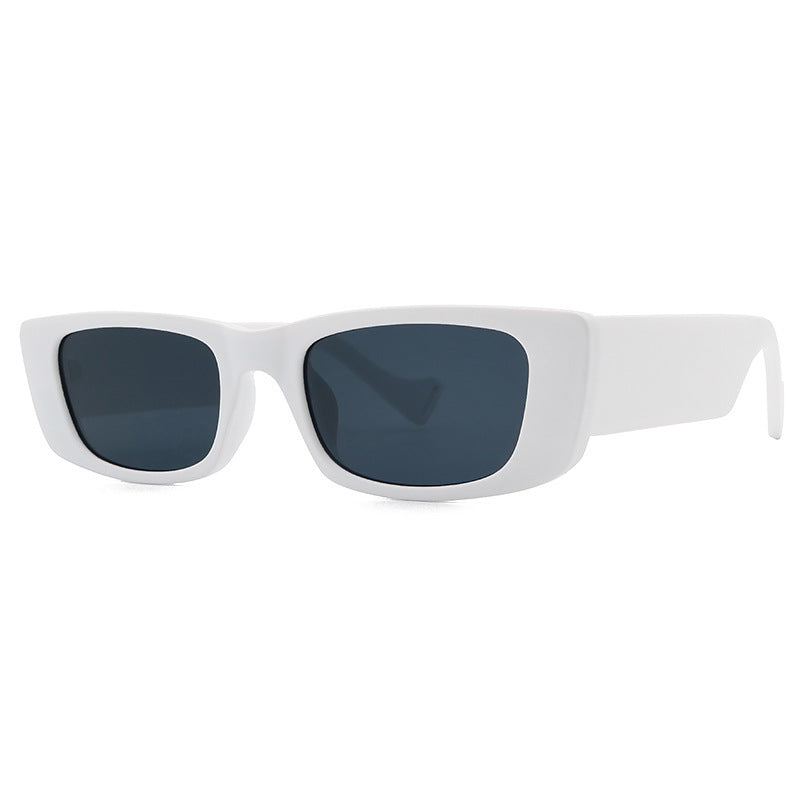 UV400 Cross-border Retro Fashion Small Frame Men And Women Sunglasses in white with dark lenses.