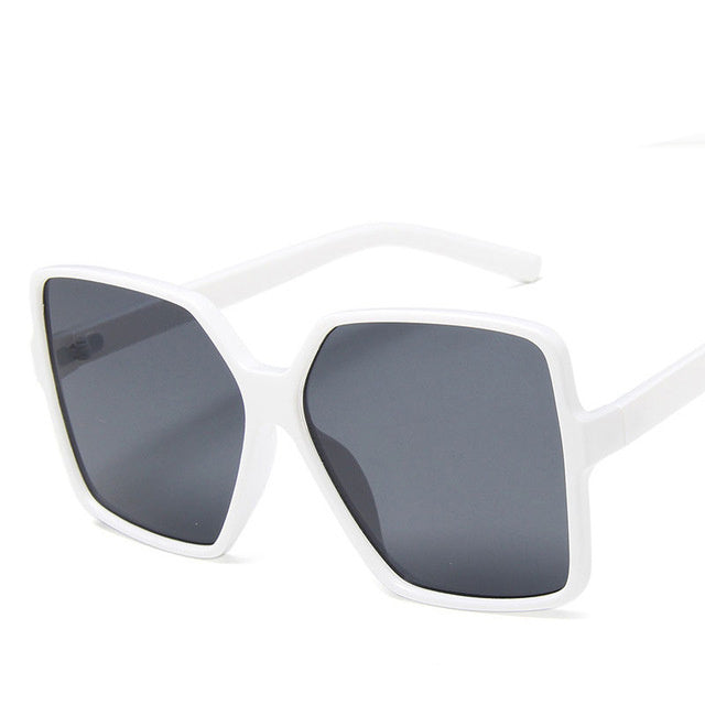 Trendy Sunglasses Fashion Men And Women Big Frame Sunglasses in white with grey lenses.