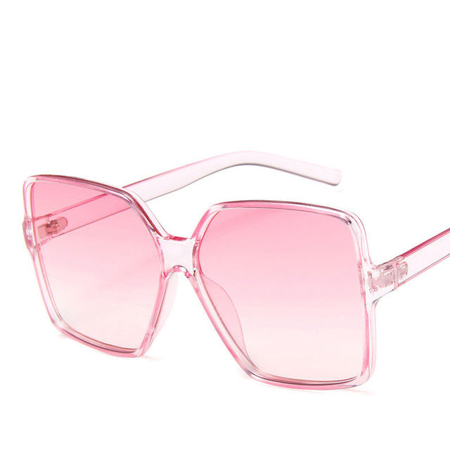 Trendy Sunglasses Fashion Men And Women Big Frame Sunglasses in transparent powder frame with gradual pink lenses