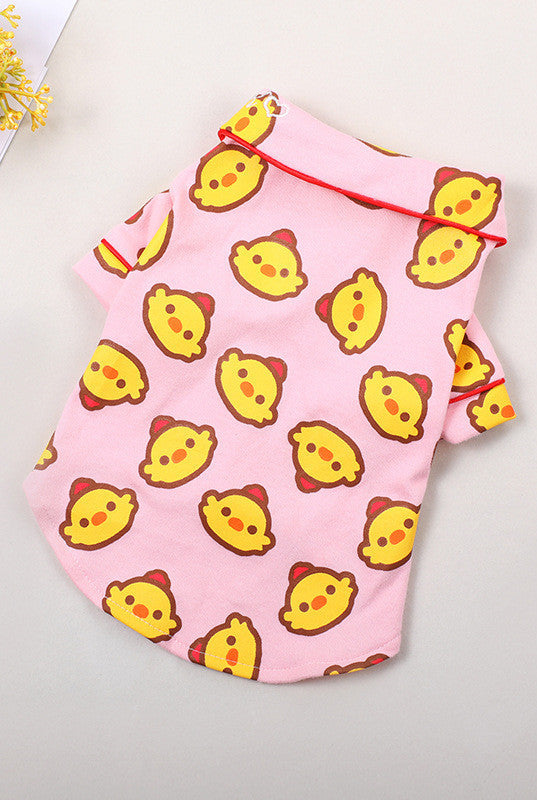 Spring And Summer Dog Clothes Cotton Home Clothes Teddy Pet Air-Conditioned Room with cute pink design and patterns.