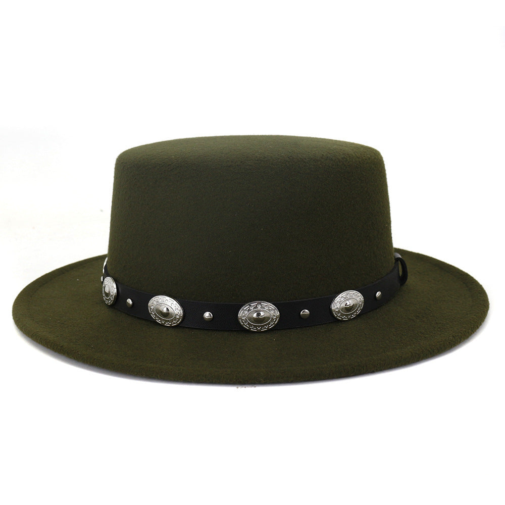 Simple Casual Warm Woolen All-Match British Fashion Metal Buckle Jazz Hat