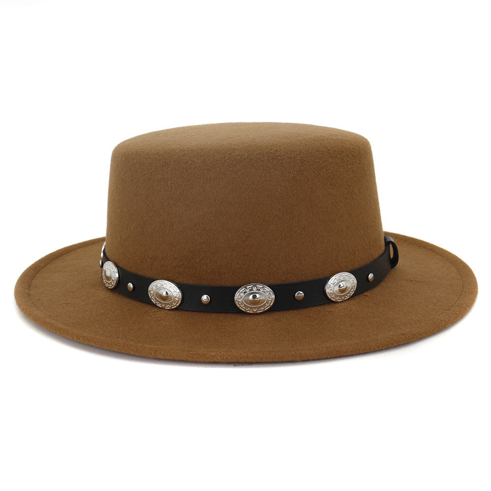 Simple Casual Warm Woolen All-Match British Fashion Metal Buckle Jazz Hat