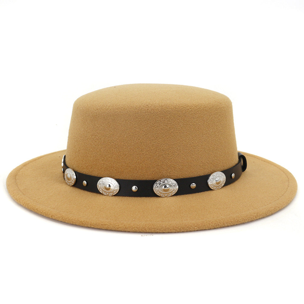 Simple Casual Warm Woolen All-Match British Fashion Metal Buckle Jazz Hat