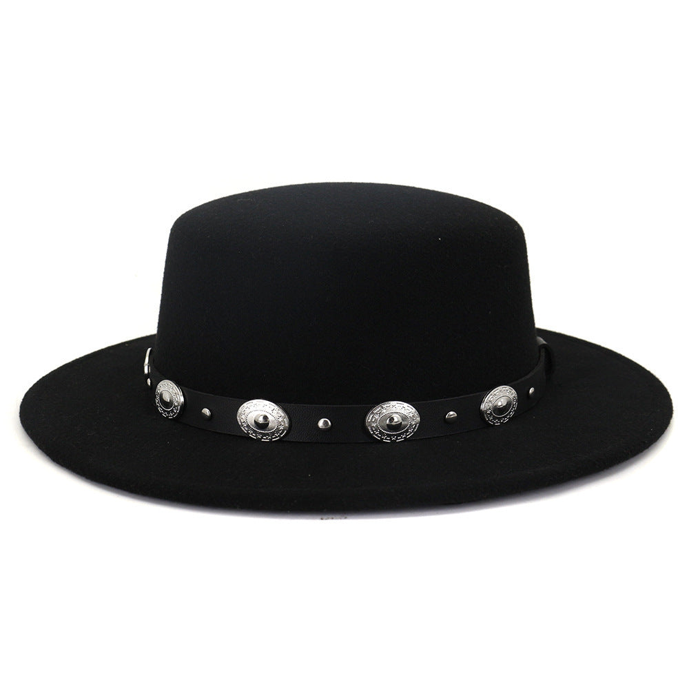 Simple Casual Warm Woolen All-Match British Fashion Metal Buckle Jazz Hat