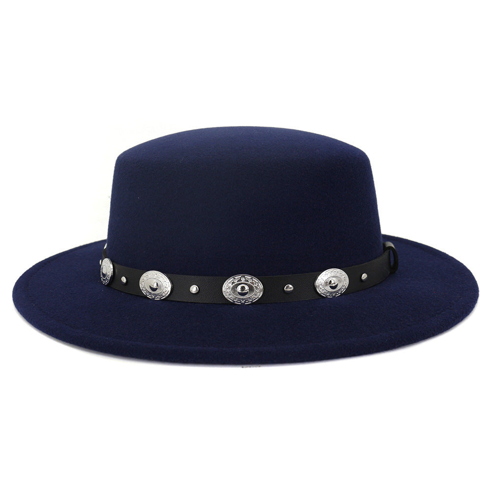 Simple Casual Warm Woolen All-Match British Fashion Metal Buckle Jazz Hat