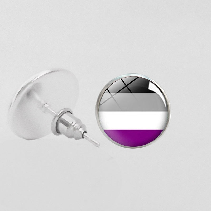 LGBT Pride Round Glass Stud Earrings Gay Lesbian Bisexual Transgender Jewelry Accessories