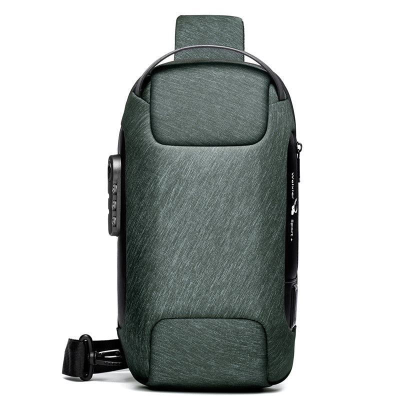 antitheft money shoulder bag Chest Bag Pack for Male in stylish green fabric, designed for style and durability.