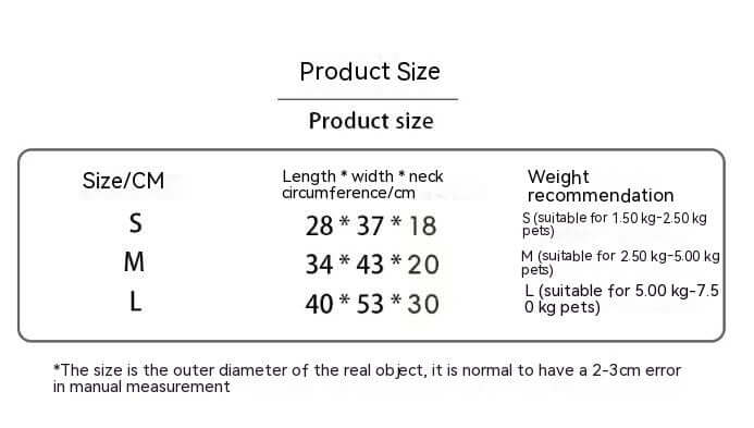 Christmas Pet Clothing Elk Cape Cloak size guide for S, M, L pets with measurements and weight recommendations.