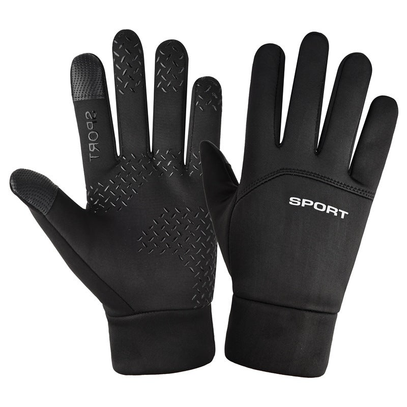 Windproof Waterproof Velvet Warm Waterproof Cycling Non-slip Full Finger Gloves in black with textured grip