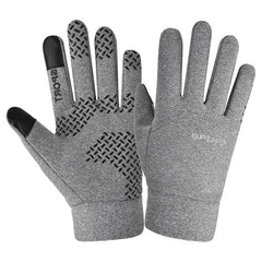 Windproof Waterproof Velvet Warm Waterproof Cycling Non-slip Full Finger Gloves in gray color.