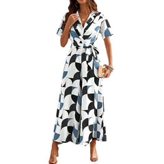 Women's Short Sleeve Printing Color Contrast High Waist Jumpsuit