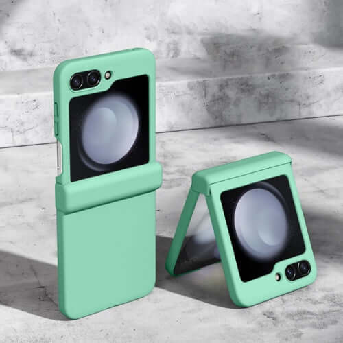 FOR GALAXY Z FLIP5 MATTE ULTRA SLIM PHONE CASE HARD SHOCKPROOF COVER in mint green with stand.
