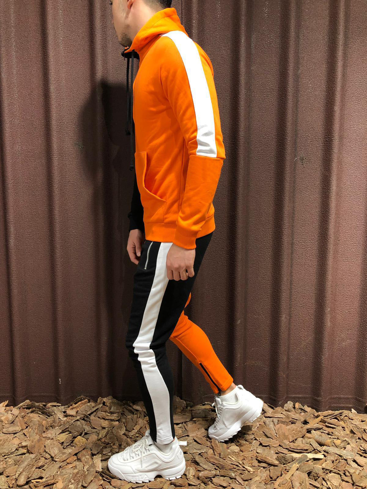 Contrast hooded jacket + pants two-piece suit