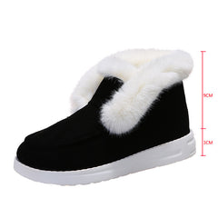 women's winter snow boots Plush Flat Thickened warm in black with white plush lining and rubber sole