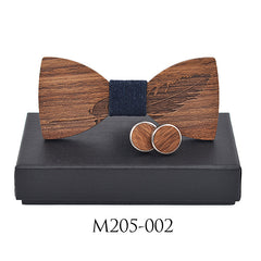 Business Leisure Feather Carving Wooden Tie Cuff Buckle Set