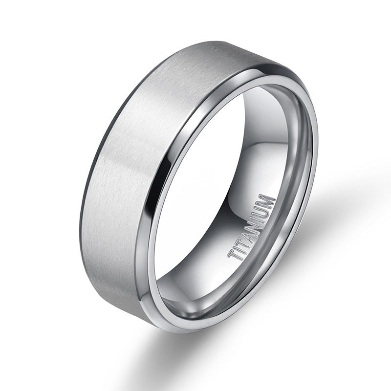 Brushed Wide Face 610mm Unisex Beveled Silver Titanium Ring displayed on a white background, showcasing its sleek design.