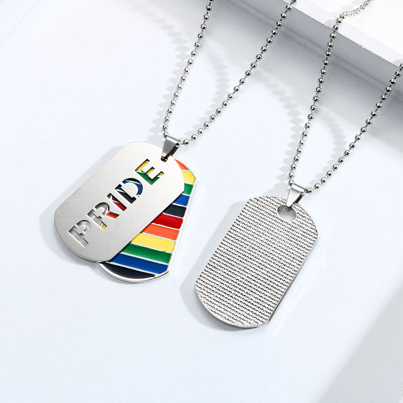 LGBT Pride Rainbow Double Layer Stainless Steel Pendant Necklace Gay Lesbian Bisexual Transgender Equality Jewelry