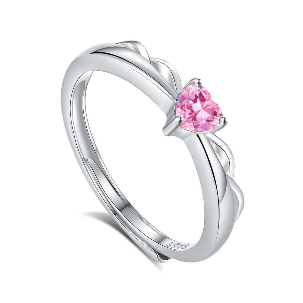 S925 Silver Couple Ring Original Design High End with pink heart-shaped gemstone on a sleek silver band.
