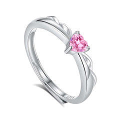 S925 Silver Couple Ring Original Design High End with pink heart-shaped gemstone on a sleek silver band.