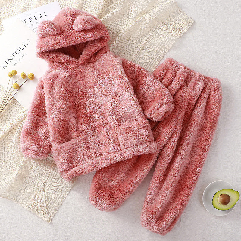 Children's Pajamas Autumn And Winter Bear Loungewear Suit Children Outer Wear Thermal Clothes