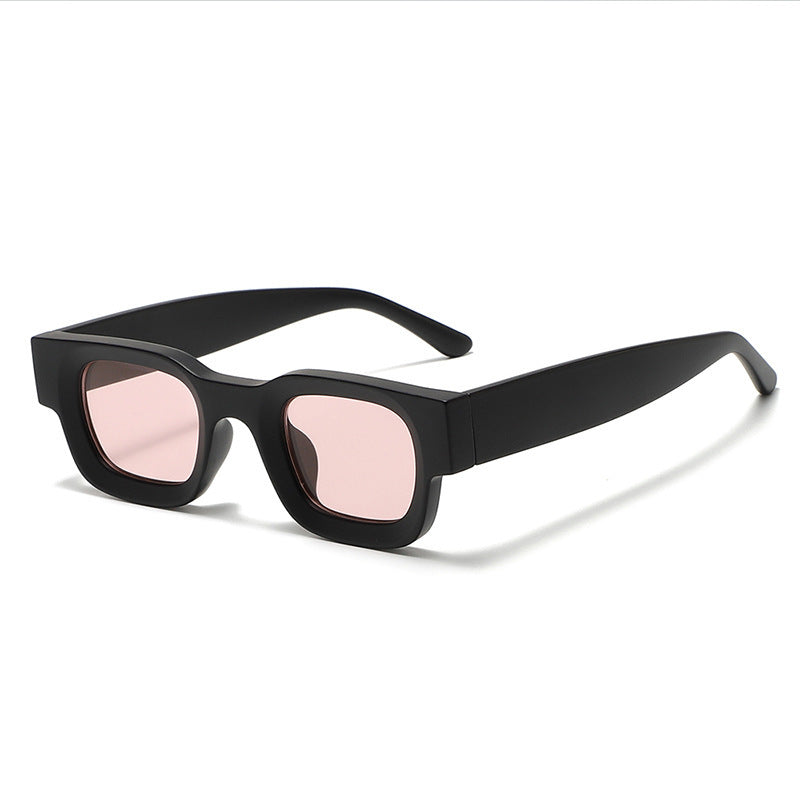 Retro Small Frame Sunglasses For Men with black frame and pink lenses, perfect for fashion jewellery and casual outings.