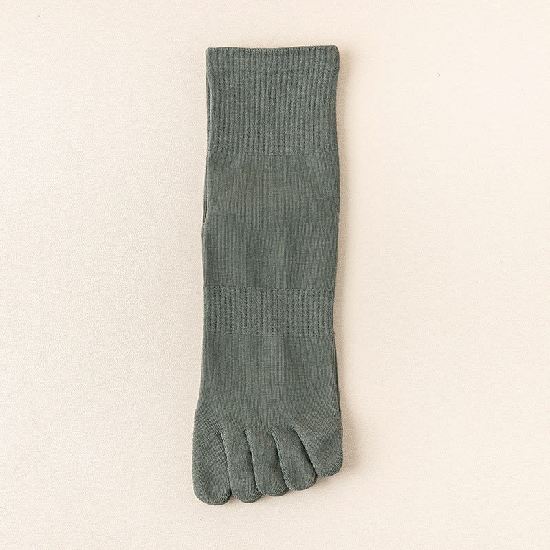 Sweat Absorbing Japanese Solid Five Toe Socks in military green color, perfect for sweat absorption and deodorization.