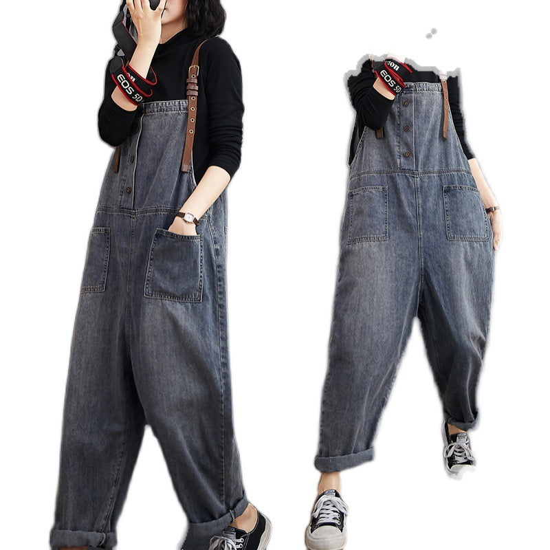 Women's Denim Washed Ninth Overalls