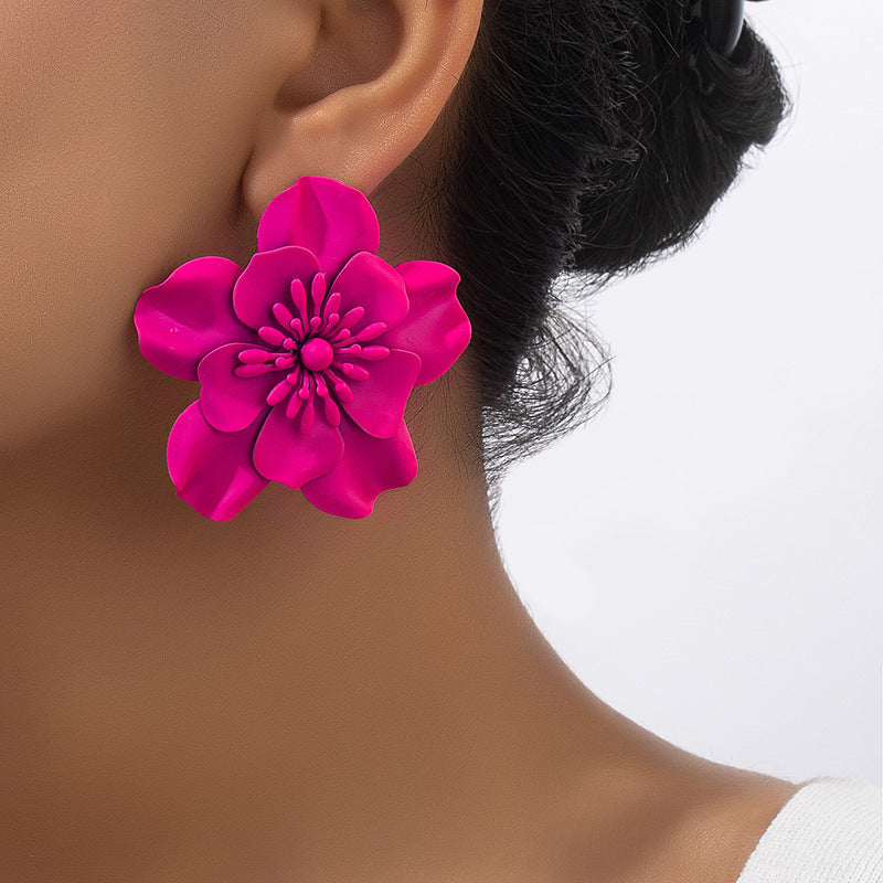 Vintage Flower Earrings For Women Niche Design Spray Paint Ear Studs Earrings