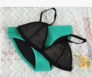 New Style Neoprene Screened Bikini Ladies Swimwear Swimsuit in teal and black color.