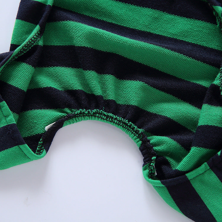 Fashion Personality Home Dog Clothes in green and navy striped cotton fabric for pets.