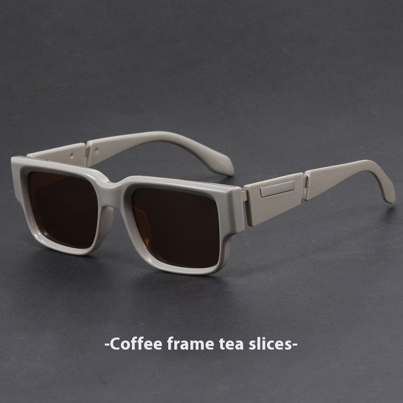 Gray Blue Square Thick Frame Sunglasses UV-proof Retro Simple Sun Glasses on dark background.