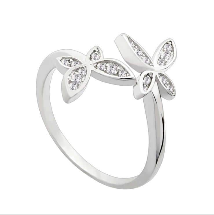 Sterling Silver Adjustable Butterfly Ring featuring sparkling gems, perfect for fashion jewellery and Christmas gifts.