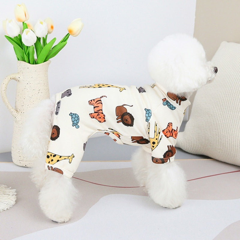 Cartoon Dog T-shirt Costume for pets featuring colorful animal patterns, perfect for Christmas and stylish dog fashion.