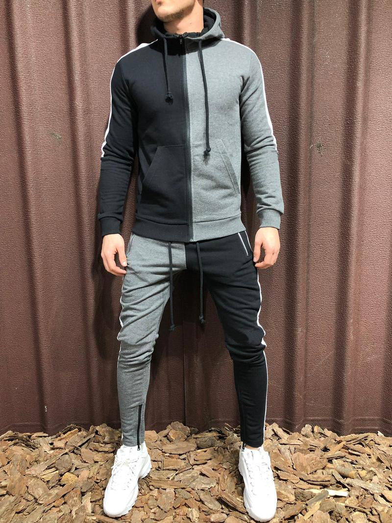 Contrast hooded jacket + pants two-piece suit